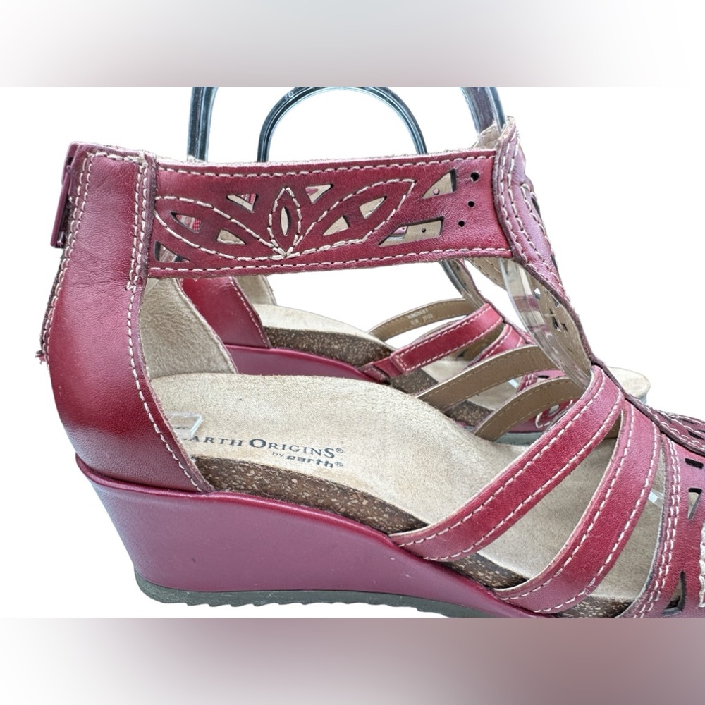Earth Origins Kingsley Red Leather Boho Comfort Wedge Ankle Strap Sandals 8.5 - Picture 10 of 16